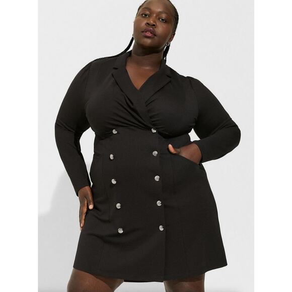 TORRID Mini Ponte Double Breasted Blazer Dress Deep Black {L44} - Picture 1 of 4